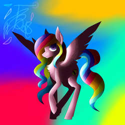 Size: 5800x5800 | Tagged: safe, artist:florarena-kitasatina/dragonborne fox, oc, oc only, pegasus, pony, absurd resolution, chiaroscuro, looking at you, my eyes, needs more saturation, signature, solo, spread wings, staring into your soul, trippy, watermark, wings