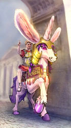 Size: 1392x2506 | Tagged: safe, artist:xbi, oc, oc only, oc:lapush buns, bunnycorn, human, pony, unicorn, tabun art-battle, ancient romans, ancient rome, bunny ears, hand, hoers, male, octavian augustus, riding, rome, stallion, tabun art-battle cover