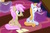 Size: 321x214 | Tagged: safe, screencap, strawberry scoop, summer meadow, alicorn, pegasus, pony, g4, my little pony: friendship is magic, what lies beneath, alicornified, animation error, background pony, book, cropped, duo focus, female, friendship student, glowing horn, horn, levitation, magic, magic aura, mare, race swap, sitting, spot the alicorn, summercorn, telekinesis