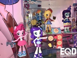 Size: 1210x907 | Tagged: safe, applejack, pinkie pie, rainbow dash, equestria girls, equestria girls specials, g4, my little pony equestria girls: better together, my little pony equestria girls: rollercoaster of friendship, official, doll, equestria girls logo, equestria girls minis, female, geode of super speed, hasbro, irl, magical geodes, merchandise, photo, toy, toy fair 2018