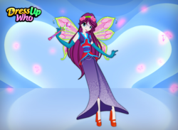 Size: 750x550 | Tagged: safe, artist:user15432, rarity, fairy, equestria girls, g4, clothes, crossover, dress, dress up who, dressup, dressup game, dressupwho, fairy wings, fairyized, gloves, headband, high heels, jewelry, magic wand, necklace, purple dress, shoes, solo, wings, winx club, winxified