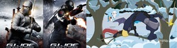 Size: 1230x341 | Tagged: safe, screencap, discord, rainbow dash, g4, my little pony best gift ever, forest, g.i. joe, slit pupils, snake eyes, snow, storm shadow, tree, tree branch