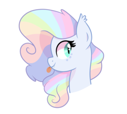 Size: 1162x1050 | Tagged: safe, artist:ashidaii, oc, oc only, bat pony, pony, bust, female, mare, portrait, rainbow hair, simple background, solo, tongue out, transparent background