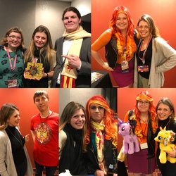 Size: 2048x2048 | Tagged: safe, sunset shimmer, twilight sparkle, human, equestria girls, g4, ciderfest, clothes, cosplay, costume, high res, irl, irl human, meta, photo, plushie, ponyville ciderfest, rebecca shoichet, twitter, voice actor