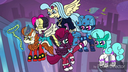 Size: 1280x720 | Tagged: safe, artist:徐詩珮, autumn blaze, fili-second, glitter drops, mistress marevelous, princess skystar, radiance, saddle rager, songbird serenade, spring rain, tempest shadow, zapp, alicorn, hippogriff, kirin, pegasus, pony, unicorn, g4, my little pony: the movie, sounds of silence, alicornified, alternate mane six, female, lesbian, magic, masked matter-horn costume, polyamory, power ponies, race swap, ship:glittershadow, ship:springdrops, ship:springshadow, ship:springshadowdrops, shipping, tempesticorn