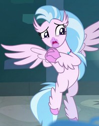 Size: 562x715 | Tagged: safe, screencap, silverstream, classical hippogriff, hippogriff, g4, school raze, clasped hands, cropped, female, scared, solo, worried