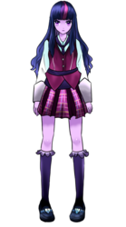 Size: 1000x1800 | Tagged: safe, artist:geraritydevillefort, sci-twi, twilight sparkle, equestria girls, g4, clothes, crystal prep academy uniform, fate/extra, female, looking at you, loose hair, school uniform, simple background, solo, style emulation, transparent background