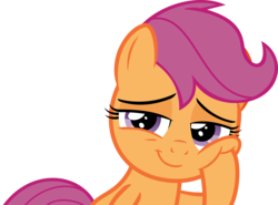 Size: 2688x1993 | Tagged: safe, artist:phucknuckl, scootaloo, pegasus, pony, g4, the washouts (episode), cute, cutealoo, female, filly, hoof on cheek, looking at you, simple background, solo, squishy cheeks, transparent background, vector