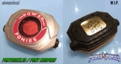 Size: 1024x544 | Tagged: safe, artist:adammasterart, crossover, customized toy, dino buckler, elements of harmony, irl, kyoryu sentai zyuranger, mighty morphin power rangers, photo, pony buckler, power morpher, power rangers, toy, wip