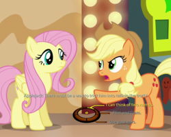 Size: 750x600 | Tagged: safe, edit, edited screencap, editor:korora, screencap, applejack, fluttershy, g4, viva las pegasus, applejack's hat, cowboy hat, cropped, dialogue wheel, hat, implied flim flam brothers, implied gladmane, lightbulb, mass effect