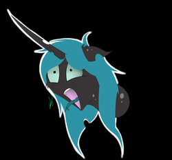 Size: 2704x2504 | Tagged: safe, artist:groomlake, queen chrysalis, changeling, changeling queen, g4, black background, bust, female, high res, open mouth, simple background, solo, spots, tongue out