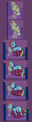 Size: 1637x6066 | Tagged: safe, artist:gor1ck, fluttershy, rainbow dash, pegasus, pony, g4, bed, behaving like a cat, blushing, blushing profusely, collar, comic, duo, female, lesbian, licking, mare, pet-dash, purring, ship:flutterdash, shipping, tongue out