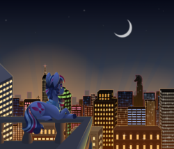 Size: 3504x3000 | Tagged: safe, artist:jackiebloom, oc, oc only, oc:twilight moonstone, pony, crescent moon, female, high res, magical lesbian spawn, mare, moon, night, offspring, parent:rarity, parent:twilight sparkle, parents:rarilight, prone, solo