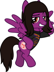 Size: 771x1027 | Tagged: safe, artist:lightningbolt, derpibooru exclusive, pegasus, pony, g4, .svg available, clothes, dreamworks face, flying, grin, hair over one eye, hoof on hip, looking at you, male, nose piercing, pierce the veil, piercing, ponified, raised eyebrow, shirt, show accurate, simple background, smiling, smug, solo, spread wings, stallion, svg, t-shirt, transparent background, vector, vic fuentes, wings