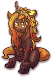 Size: 541x800 | Tagged: safe, artist:tiothebeetle, oc, oc only, oc:deciduous, changeling, changeling queen, changeling oc, changeling queen oc, female, simple background, sitting, solo, transparent background, yellow changeling