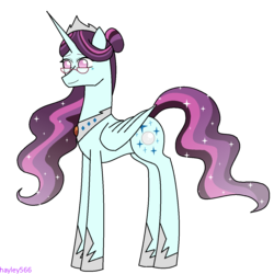 Size: 1280x1280 | Tagged: safe, artist:hayley566, principal abacus cinch, alicorn, pony, series:redemptiverse, g4, alicornified, alternate hairstyle, alternate universe, cinchicorn, crown, equestria girls ponified, ethereal mane, female, glasses, hoof shoes, jewelry, mare, ponified, race swap, regalia, simple background, solo, starry mane, transparent background, wavy mane