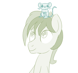 Size: 855x800 | Tagged: safe, artist:sintakhra, ocellus, sandbar, changedling, changeling, earth pony, mouse, pony, tumblr:studentsix, g4, cute, diaocelles, disguise, disguised changeling, lineart, looking at you, looking up, post-it, sandabetes, simple background, sitting on head, smiling, tumblr