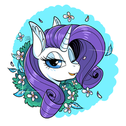 Size: 2500x2500 | Tagged: safe, artist:ask-colorsound, rarity, pony, unicorn, g4, bust, female, flower, high res, mare, one eye closed, smiling, solo, white, wink