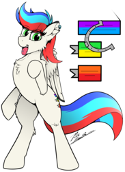 Size: 2850x3900 | Tagged: safe, artist:pedalspony, artist:raptorpwn3, oc, oc only, oc:pedals, pegasus, pony, bipedal, cute, ear piercing, feathered wings, female, high res, piercing, simple background, smiling, solo, standing up, tail, tongue out, trans female, transgender, white background, wings
