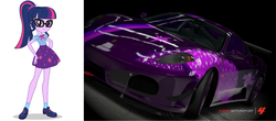 Size: 1897x831 | Tagged: safe, sci-twi, twilight sparkle, equestria girls, g4, my little pony equestria girls: better together, car, forza horizon, forza motorsport 4, geode of telekinesis, itasha, magical geodes