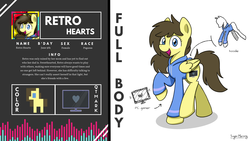 Size: 1920x1080 | Tagged: safe, artist:sugar morning, oc, oc only, oc:retro hearts, pegasus, pony, clothes, female, hoodie, mare, open mouth, reference sheet, smiling, solo, standing