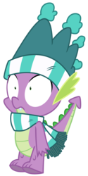Size: 1500x2994 | Tagged: safe, artist:sketchmcreations, spike, dragon, g4, my little pony best gift ever, clothes, hat, male, scarf, shrunken pupils, simple background, solo, striped scarf, surprised, transparent background, vector, winged spike, wings, winter outfit