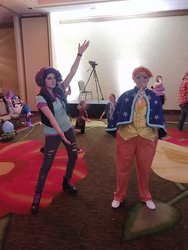 Size: 1536x2048 | Tagged: safe, artist:sarahndipity cosplay, artist:shelbeanie, starlight glimmer, sunburst, human, everfree northwest, g4, beanie, clothes, cosplay, costume, everfree northwest 2018, hat, irl, irl human, photo