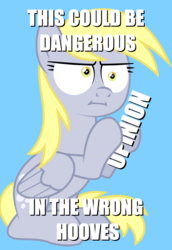 Size: 2531x3671 | Tagged: safe, derpy hooves, pony, g4, :i, blue background, female, high res, i mean i see, image macro, meme, opinion, simple background, solo, text