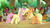 Size: 1920x1080 | Tagged: safe, screencap, applejack, autumn afternoon, cinder glow, fern flare, fluttershy, forest fall, maple brown, pumpkin smoke, sparkling brook, spring glow, summer flare, winter flame, earth pony, kirin, pegasus, pony, g4, my little pony: friendship is magic, sounds of silence, angry, applejack's hat, background kirin, cowboy hat, diabrookes, discovery family logo, duo, female, fight, hat, kirin village, looking at each other, male, mare, raised hoof, stetson