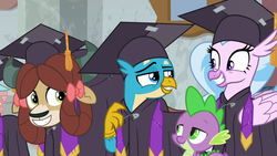 Size: 1280x720 | Tagged: safe, screencap, gallus, ocellus, silverstream, spike, yona, griffon, g4, school raze