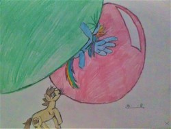 Size: 2592x1944 | Tagged: safe, artist:bubblegum_pony, rainbow dash, oc, oc:bobby seas, pegasus, pony, unicorn, g4, bubblegum, food, gum