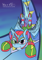 Size: 764x1080 | Tagged: safe, artist:calena, alicorn, pony, colored sketch, commission, fantasy class, future, futuristic, perspective, random pony, simple background, solo, warrior, warrior dash, ych example, your character here