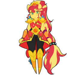Size: 3000x3000 | Tagged: safe, artist:grassyatlanta, sunset shimmer, equestria girls, g4, my little pony equestria girls: legend of everfree, alternate hairstyle, boots, clothes, crystal guardian, dress, female, high heel boots, high res, pants, ponied up, shoes, simple background, solo, transparent background
