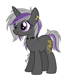 Size: 880x908 | Tagged: safe, artist:mingoxu, oc, oc only, oc:soothing synth, pony, unicorn, choker, ear piercing, earring, female, jewelry, mare, piercing, signature, simple background, solo, transparent background
