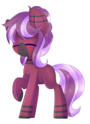 Size: 2906x4000 | Tagged: safe, artist:twily-star, oc, oc only, oc:blossomforth, hybrid, zony, icey-verse, blushing, chibi, commission, cute, eyes closed, female, magical lesbian spawn, mare, next generation, offspring, parent:cherry blossom, parent:oc:knock out, parents:canon x oc, raised hoof, simple background, solo, transparent background