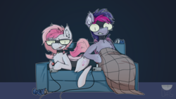 Size: 3840x2160 | Tagged: safe, artist:difis, oc, oc only, oc:candy quartz, oc:retro wave, bat pony, pony, :p, bat pony oc, blanket, candywave, chest fluff, collar, controller, couch, cute, ear fluff, fangs, female, floppy ears, fluffy, gaming, high res, male, mare, piercing, siblings, silly, simple background, soda can, stallion, tongue out, video game, wing piercing, wings, ych result