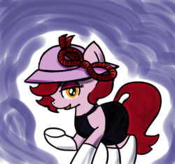 Size: 640x600 | Tagged: safe, artist:ficficponyfic, color edit, edit, editor:methidman, oc, oc only, oc:ann, demon, earth pony, pony, succubus, colt quest, bow, clothes, colored, disguise, dress, female, hat, mare, simple background, socks, solo