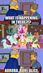 Size: 666x1142 | Tagged: safe, edit, edited screencap, screencap, alice the reindeer, aurora the reindeer, bori the reindeer, deer, reindeer, g4, my little pony best gift ever, 22 short films about springfield, aurora borealis, crossover, door, male, principal skinner, pun, steamed hams, superintendent chalmers, table, the gift givers, the simpsons