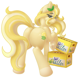 Size: 4300x4300 | Tagged: safe, artist:loviebeest, oc, oc only, oc:radler, earth pony, pony, absurd resolution, beer, butt, female, looking at you, looking back, looking back at you, mare, plot, radler, simple background, solo, transparent background