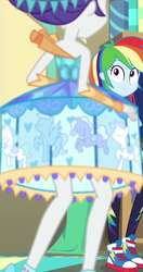 Size: 525x991 | Tagged: safe, screencap, rainbow dash, rarity, equestria girls, equestria girls specials, g4, my little pony equestria girls: better together, my little pony equestria girls: rollercoaster of friendship, bare shoulders, carousel, carousel dress, clothes, converse, cropped, dress, female, shoes, sleeveless, sneakers