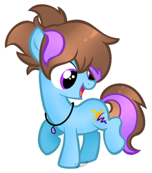Size: 784x890 | Tagged: safe, artist:miss-maniaticart, oc, oc only, oc:dawn, earth pony, pony, blue coat, brown mane, female, filly, jewelry, necklace, purple, solo