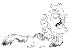 Size: 3000x2000 | Tagged: safe, artist:vasillium, autumn blaze, kirin, g4, season 8, sounds of silence, black and white, female, grayscale, high res, looking, mare, monochrome, sketch, smiling, solo, standing, tail