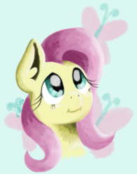 Size: 694x885 | Tagged: safe, artist:valemjj, fluttershy, pegasus, pony, g4, bust, cutie mark background, female, mare, smiling, solo