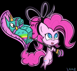 Size: 1447x1339 | Tagged: safe, artist:lamb, pinkie pie, earth pony, pony, g4, black background, female, fortnite, simple background, solo