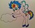 Size: 1280x1039 | Tagged: safe, artist:dawn-designs-art, oc, oc only, oc:tornado flash, pegasus, pony, blue eyes, cloud, male, multicolored hair, solo, stallion, traditional art, white coat