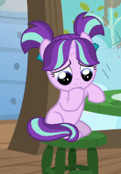 Size: 420x605 | Tagged: safe, screencap, starlight glimmer, pony, unicorn, the crystalling, animated, cropped, cute, female, filly, filly starlight glimmer, frown, gif, glimmerbetes, glimmy, pigtails, sad, sadlight glimmer, sadorable, sitting, solo, younger