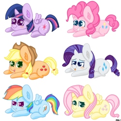 Size: 2560x2560 | Tagged: safe, artist:parn, applejack, fluttershy, pinkie pie, rainbow dash, rarity, twilight sparkle, alicorn, pony, g4, blushing, cute, heart eyes, high res, love, mane six, tongue out, twilight sparkle (alicorn), wingding eyes