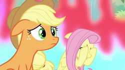 Size: 1920x1080 | Tagged: safe, screencap, applejack, fluttershy, pony, g4, sounds of silence, fire