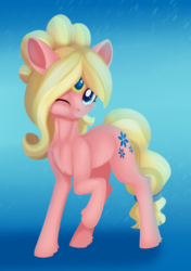 Size: 1012x1436 | Tagged: safe, artist:dusthiel, oc, oc only, oc:saffron showers, pony, female, mare, one eye closed, smiling, solo, wink