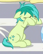 Size: 138x175 | Tagged: safe, screencap, sandbar, silverstream, earth pony, pony, a matter of principals, g4, cropped, cutie mark, eyes closed, male, teenager, tired